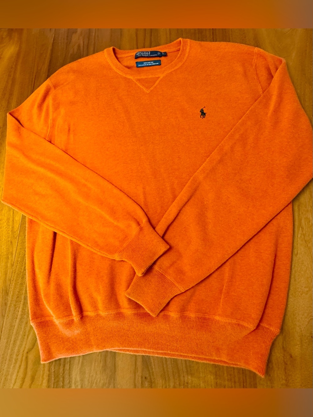 Polo by Ralph Lauren Bright Orange Cotton Crewneck Sweater, Size L